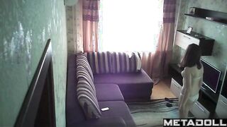 Sweet brunette MILF rubs her pussy hidden IP cam