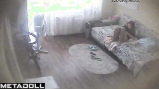 Tanned brunette mother fingers her clitoris voyeur IP cam