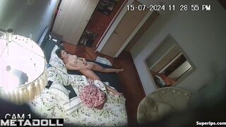 Naked brunette girl masturbates