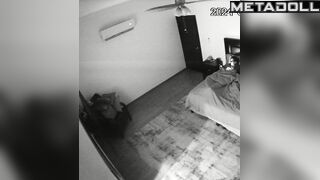 Naughty naked brunette wife masturbates while her lover busy spy IP cam