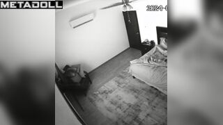 Naughty naked brunette wife masturbates while her lover busy spy IP cam