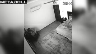 Naughty naked brunette wife masturbates while her lover busy spy IP cam