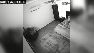 Naughty naked brunette wife masturbates while her lover busy spy IP cam