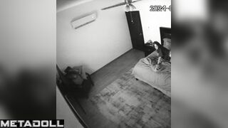 Naughty naked brunette wife masturbates while her lover busy spy IP cam
