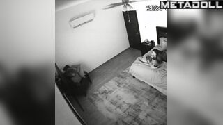 Naughty naked brunette wife masturbates while her lover busy spy IP cam