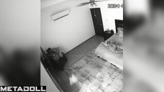 Naughty naked brunette wife masturbates while her lover busy spy IP cam