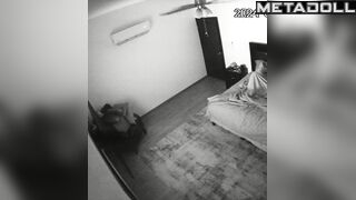 Naughty naked brunette wife masturbates while her lover busy spy IP cam