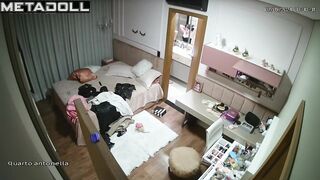 Sweet Australian brunette porn model changes her clothes in her room