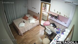 Daily routine of Finnish brunette MILF in her room real spy cam