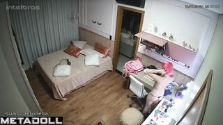 Daily routine of Finnish brunette MILF in her room real spy cam