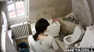 European woman masturbates on the toilet