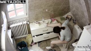 European woman masturbates on the toilet