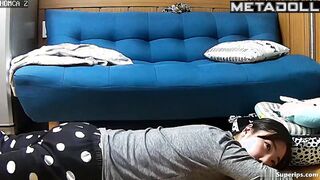 Korean lesbian couple fucks on the couch