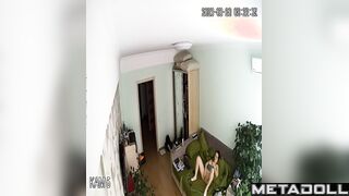 Big tits brunette step-mom is masturbating on the couch voyeur IP cam