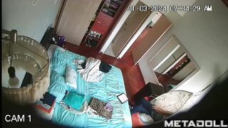 Old stepdad watches his daughter get dressed