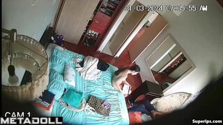 Old stepdad watches his daughter get dressed