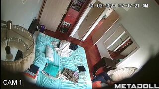 Old stepdad watches his daughter get dressed