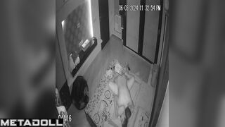 Horny French brunette MILF wets the bed while fucking hidden cam