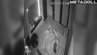 Horny French brunette MILF wets the bed while fucking hidden cam