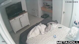 Tanned blonde MILF masturbates in her bed real hidden cam