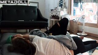 Korean college couple kissing passionately