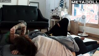 Korean college couple kissing passionately