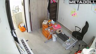 Naked young girl watches porn on her laptop