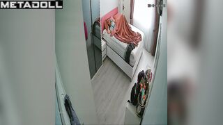 Tanned Dutch brunette aunt fingers her pussy while watching gangbang xxx porn