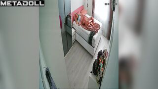 Tanned Dutch brunette aunt fingers her pussy while watching gangbang xxx porn