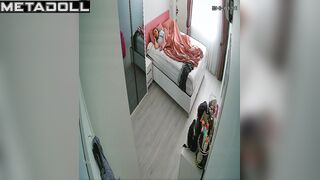 Tanned Dutch brunette aunt fingers her pussy while watching gangbang xxx porn
