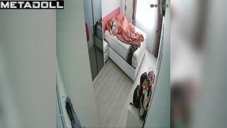 Tanned Dutch brunette aunt fingers her pussy while watching gangbang xxx porn