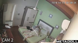 Naughty naked Welsh brunette mom gives her husband a sloppy blowjob hidden IP camera