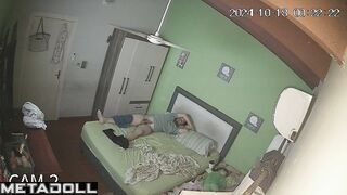 Naughty naked Welsh brunette mom gives her husband a sloppy blowjob hidden IP camera