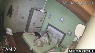 Naughty naked Welsh brunette mom gives her husband a sloppy blowjob hidden IP camera