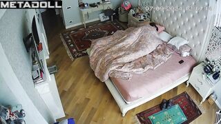 Newly married couple having sex on their bed hard