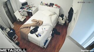 French teenage girl dresses in her room