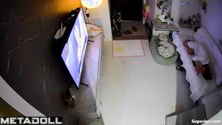 Korean college girl naked watching TV