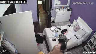 French college girl dresses in her room