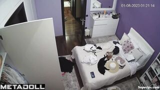 French college girl dresses in her room