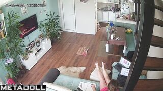 Busty brunette babysitter is masturbating in her bed voyeur IP cam
