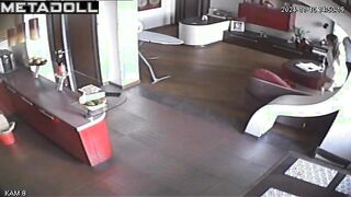 Naked Russian brunette woman gives her husband a sloppy blowjob hidden cam