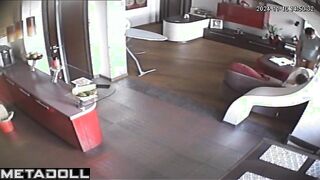Naked Russian brunette woman gives her husband a sloppy blowjob hidden cam