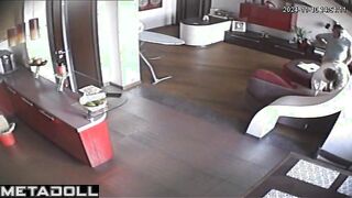Naked Russian brunette woman gives her husband a sloppy blowjob hidden cam