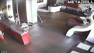 Naked Russian brunette woman gives her husband a sloppy blowjob hidden cam
