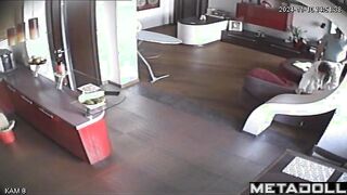 Naked Russian brunette woman gives her husband a sloppy blowjob hidden cam