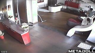 Naked Russian brunette woman gives her husband a sloppy blowjob hidden cam