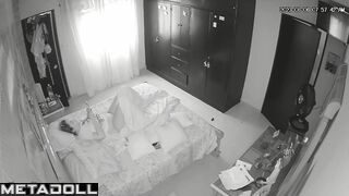 Sweet brunette woman masturbates watching porn real spy cam
