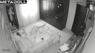 Sweet brunette woman masturbates watching porn real spy cam