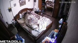 Tanned Ukrainian brunette mature wife forces her husband to cum real spy cam