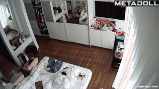 Busty blonde woman naked in her room